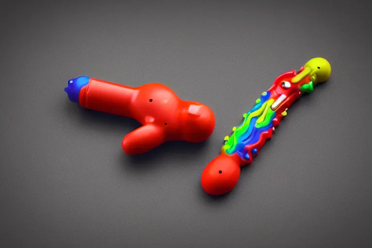 Image similar to product photo of toy crack pipe made by fisher price, colorful plastic, high quality, intricate detail, realistic textures, octane render, unreal engine 5, hyperrealism