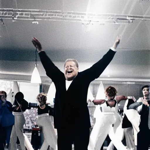 Prompt: Al Gore dancing his heart out. CineStill