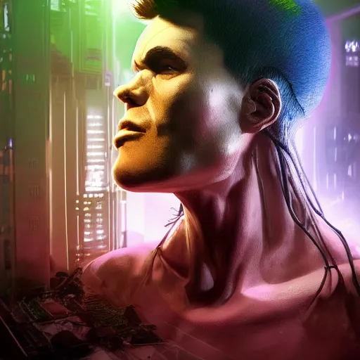 Prompt: hulk the portrait of an absurdly beautiful, graceful, sophisticated, fashionable cyberpunk gynoid gravure idol, an ultrafine hyperdetailed illustration by kim jung gi, irakli nadar, intricate linework, neon wiring, porcelain skin, unreal engine 5 highly rendered, global illumination, radiant light, detailed and intricate environment