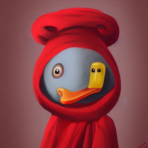 Image similar to cute duck, wearing cultist red robe, doing witchcraft, expressive oil painting, digital art, octane render