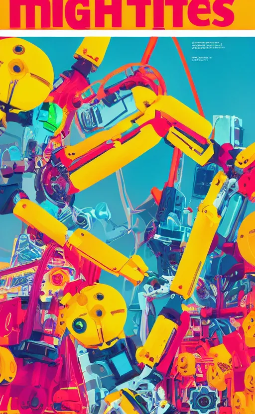 Prompt: bright and colorful cover of the ai and robotics magazine