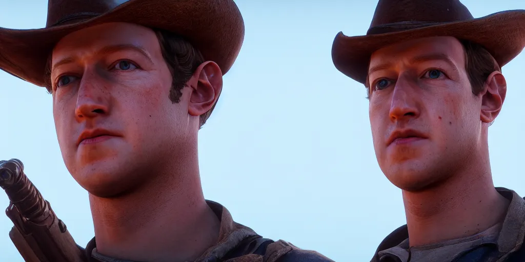 Prompt: Mark Zuckerberg from Red Dead Redemption 2, wide shot, ray tracing, 8k