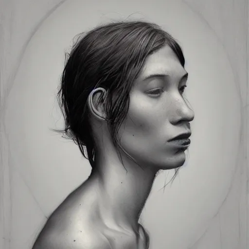 Prompt: Surrealist portrait by Miles Johnston, ImagineFX, Graphite, Visceral, fine art print