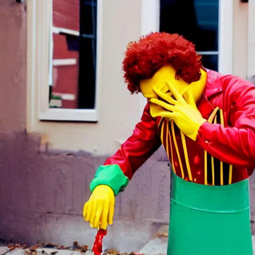 Image similar to ronald mcdonald puking vomiting