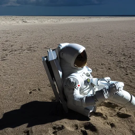 Image similar to an astronaut relaxing on the beach, dramatic lighting, cinematic, extremly high detail, photorealistic, cinematic lighting, nasa footage