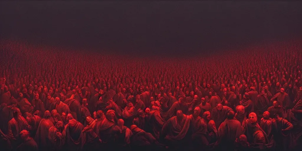 Image similar to Dante's Inferno, by Gottfried Helnwein, dramatic lighting, high contrast colors, panoramic view, as trending on Artstation,