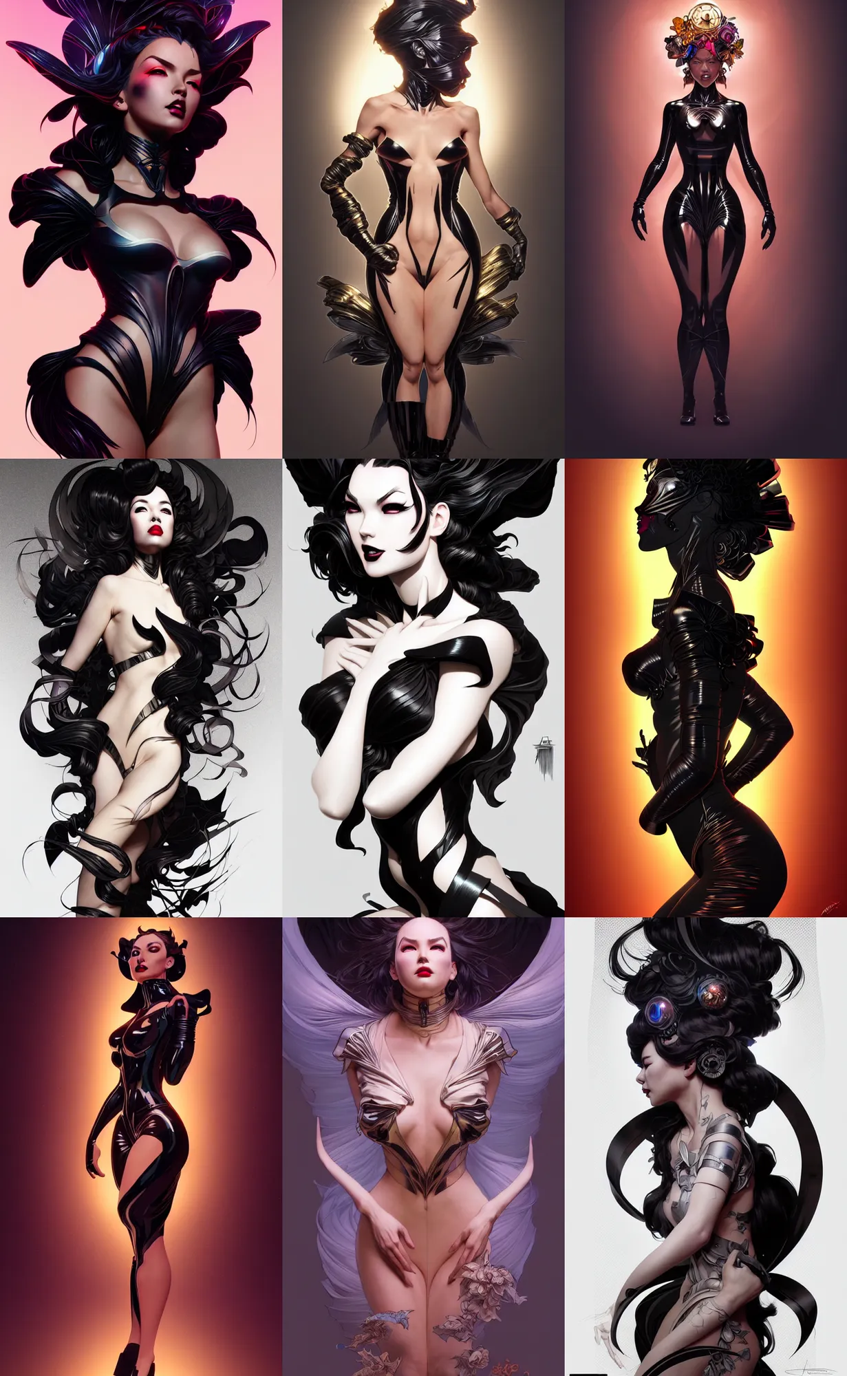 Image similar to digital concept art by artgerm, tooth wu, dan mumford, beeple, wlop, rossdraws, james jean, marc simonetti and alphonse mucha. just one black tape project attctive showgirl. full body!! contour light effect!! hd, 4 k, stage light. octane render. ultra clear detailed