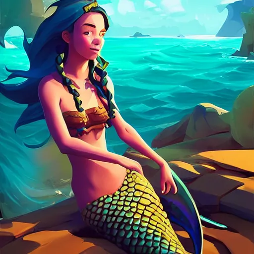 Image similar to painting mermaid treasure on sea of thieves game avatar hero smooth face median photoshop filter cutout vector, behance hd by jesper ejsing, by rhads, makoto shinkai and lois van baarle, ilya kuvshinov, rossdraws global illumination