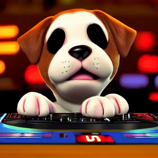 Image similar to puppy as a DJ, 8k, by Pixar