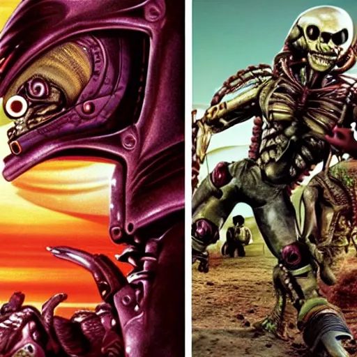 Prompt: mars attacks with alien vs predator