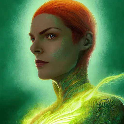 Image similar to full body portrait of jean grey, symmetry, hyperdetailed perfect face, green eyes, comic, phoenix rising, burning flames, intricate, detailed, volumetric lighting, scenery, digital painting, highly detailed, artstation, sharp focus, illustration, concept art, ruan jia, steve mccurry