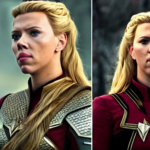 Image similar to starfleet uniform, portrait of scarlett johansson as lagertha, in starfleet uniform, from the tv series vikings