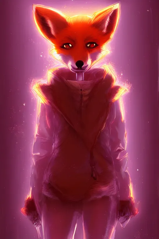 Prompt: a fox fursona, trending on pixiv, by kawacy, furry art, digital art, cyberpunk, high quality, backlighting