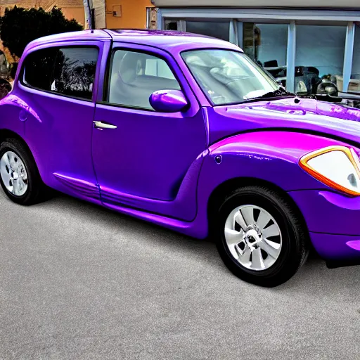 Image similar to A photograph of a purple PT Cruiser