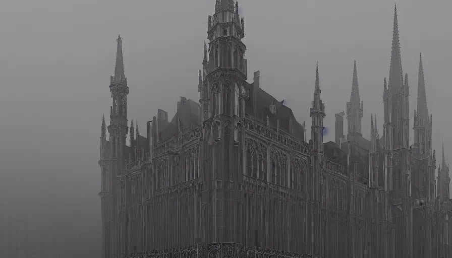 Prompt: neo - gothic brussels in the fog, hyperdetailed, artstation, cgsociety, 8 k