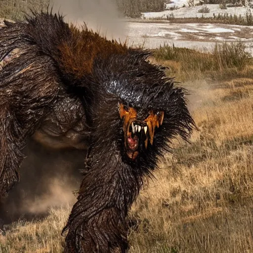 Image similar to photo of a monster emerging from yellowstone