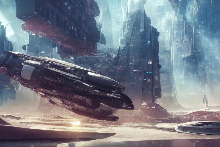 Image similar to Spaceship crashed in a busy future city, realistic, 8K