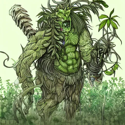 Image similar to a monster made of plants, anime art style, trending on art station