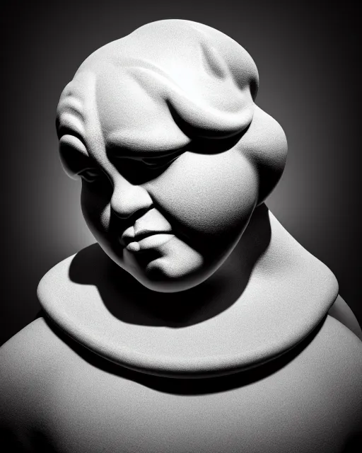 Prompt: surreal mythical dreamy black and white fine art photo of a monumental sculpture bust of elmo, rim light, cinematic, studio dramatic light, poetic, octane render, 8 k, photo - realistic