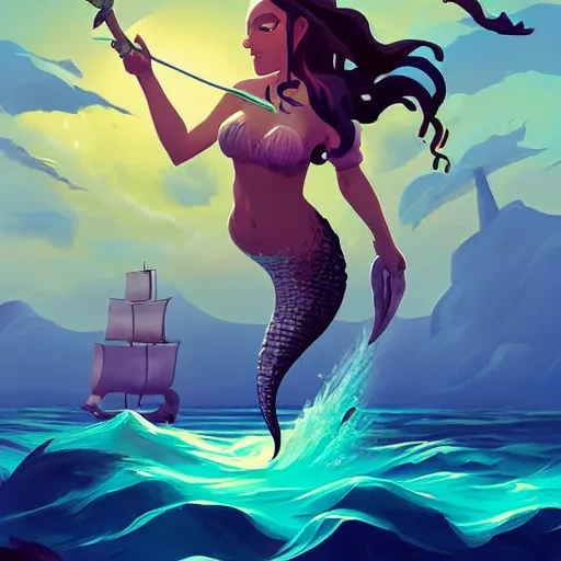 Image similar to painting mermaid treasure on sea of thieves game avatar hero smooth face median photoshop filter cutout vector, behance hd by jesper ejsing, by rhads, makoto shinkai and lois van baarle, ilya kuvshinov, rossdraws global illumination