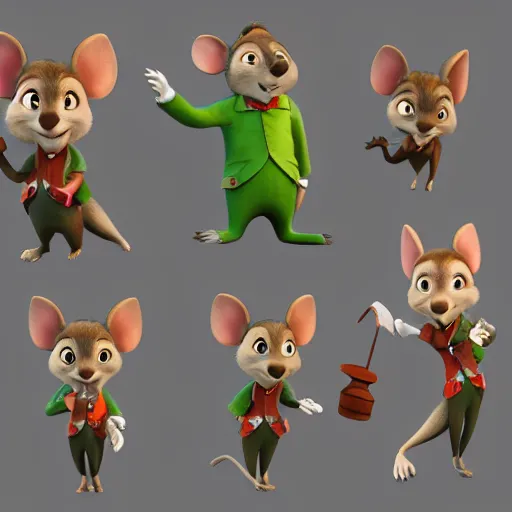 Image similar to basil mouse detective, pixar style, character adoptable, highly detailed, rendered, raytracing, cgi animated, 3 d demo reel avatar, style of maple story and zootopia, cool clothes, soft shade, soft lighting