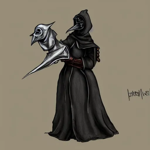 Image similar to female plague doctor donning a black hood, steel knightly armor and a white crow mask, trending on artstation