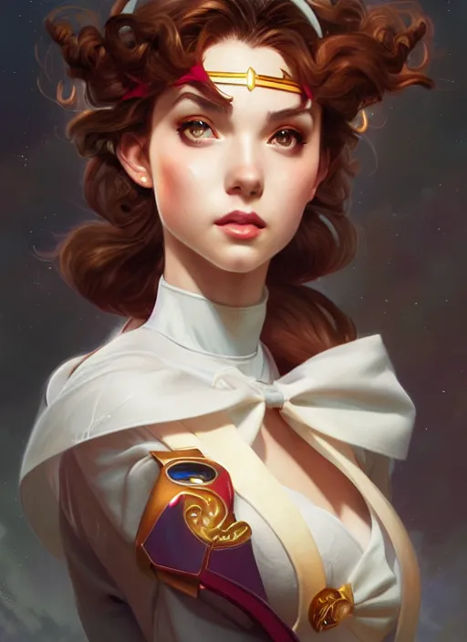 Image similar to asymmetry!! portrait of sailor jupiter!! gorgeous face, intricate, elegant, highly detailed, digital painting, artstation, concept art, smooth, sharp focus, illustration, art by ross tran artgerm and greg rutkowski and alphonse mucha, 8 k