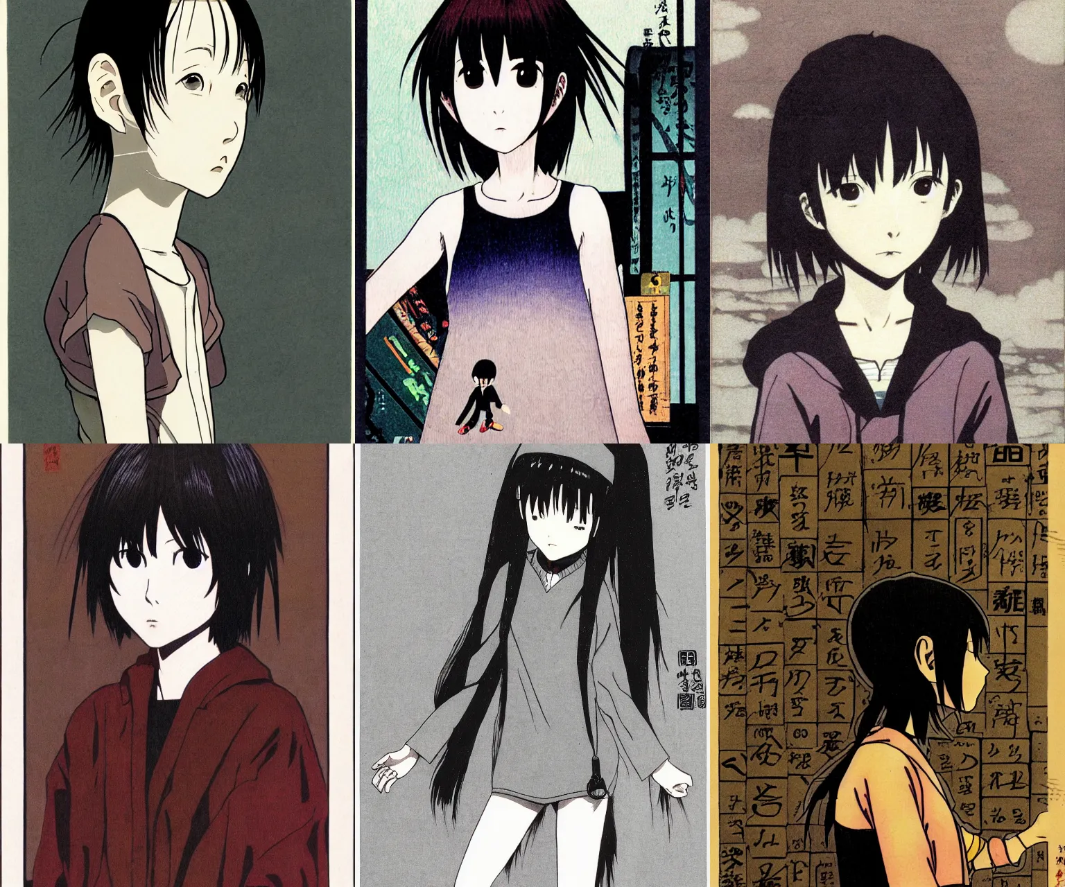 Prompt: portrait of lain iwakura in the style of serial experiments lain, atmospheric, by yoshitoshi abe