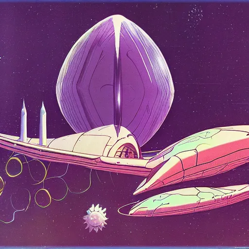 Prompt: spaceship in FANTASTIC PLANET La planète sauvage animation by René Laloux