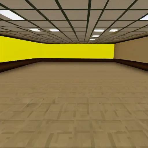 Prompt: empty 9 0 s office building with no windows doors or furniture in minecraft, the building has brown carpet and yellow wallpaper