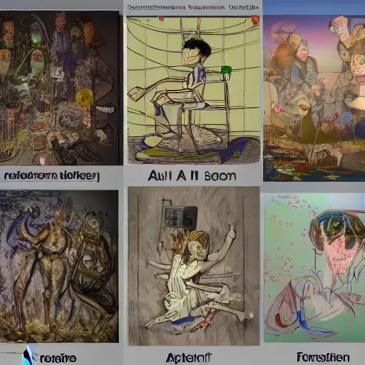 Image similar to all ai art generators in a small room, collectively trying to create their best representations of the prompts that are inputted, the ai art generators are under pressure, some of them are sweating, illustration, sharpen