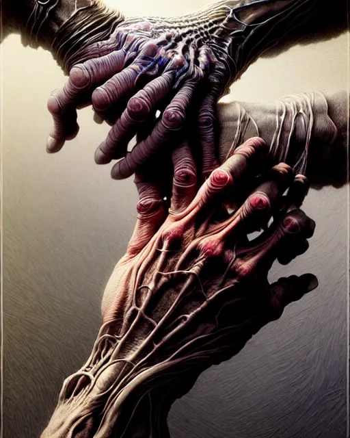 Image similar to human hand and forearm anatomy for artists fantasy character portrait, ultra realistic, cinematic, concept art, wide angle, intricate details, hologram, highly detailed by greg rutkowski, wayne barlowe, aaron horkey, gaston bussiere, craig mullins, simon bisley, arthur rackham