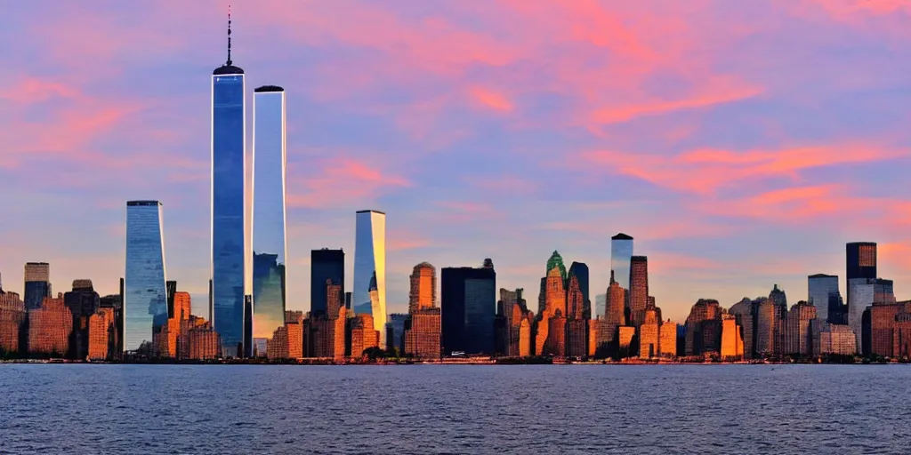 Prompt: world trade center in the sunset