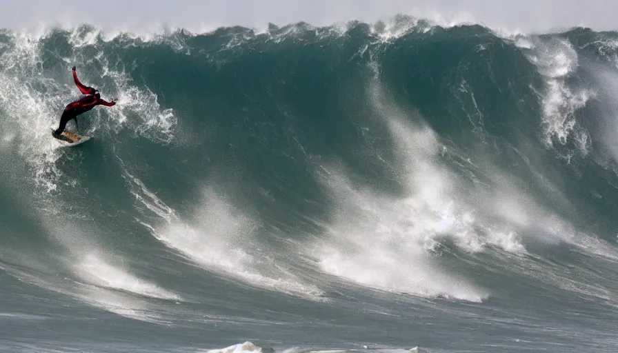 Prompt: big wave surfing