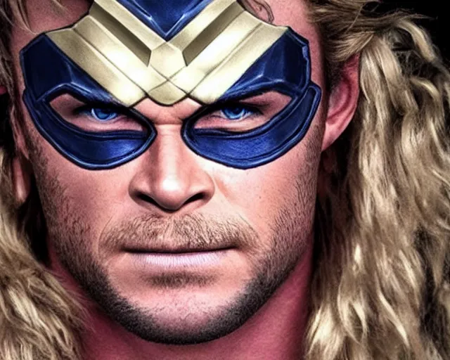 Image similar to chris hemsworth as thor with drag queen makeup, digital art, amazing detail