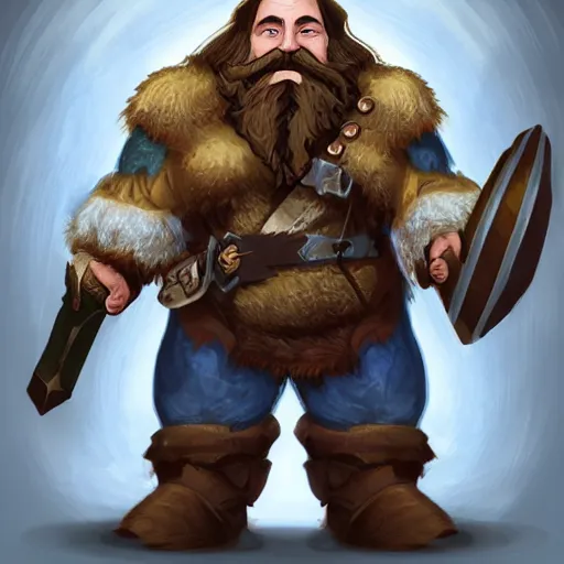 Image similar to portrait, 40 years old :: fantasy dwarf, thin :: beard, brown eyes, short pure white hair :: full plate armor litely golden :: high detail, digital art, RPG, concept art, illustration