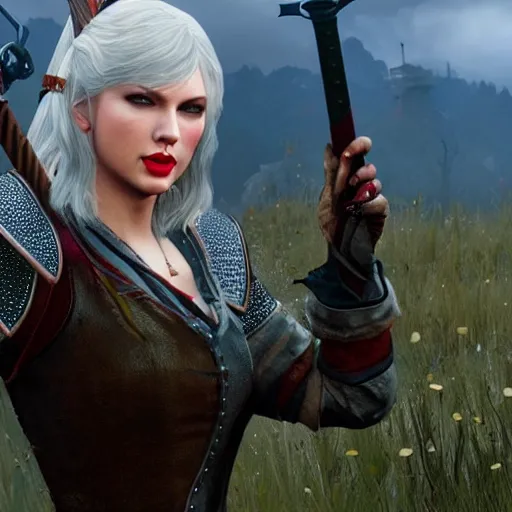 Prompt: Taylor Swift in The Witcher 3, gameplay, 8k, HD
