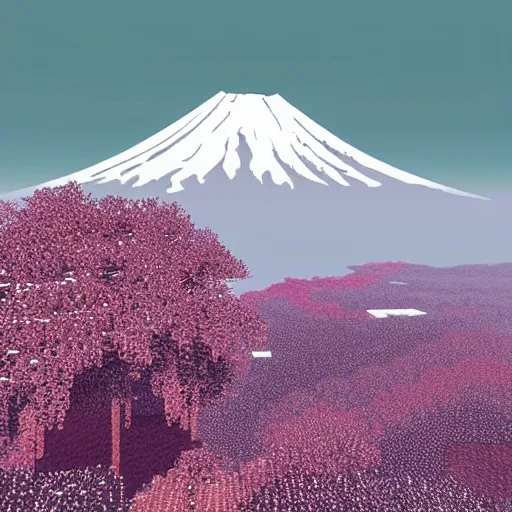 Prompt: mt fuji in japan recreated in minecraft, video game art, highly detailed, sharp focus
