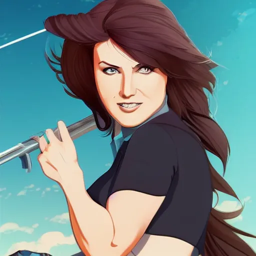 Image similar to lucy lawless, clean cel shaded vector art. shutterstock. behance hd by lois van baarle, artgerm, helen huang, by makoto shinkai and ilya kuvshinov, rossdraws, illustration.