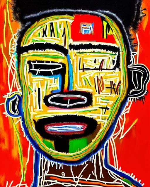 Image similar to A extremely ultra highly detailed majestic hi-res beautiful immaculate head and shoulders award winning painting stunning portrait masterpiece of the face of a strong black african man by Jean-Michel Basquiat, 8k, high textures, ultra hyper sharp, insanely detailed and intricate, super detailed, 8k HDR ultra high quality