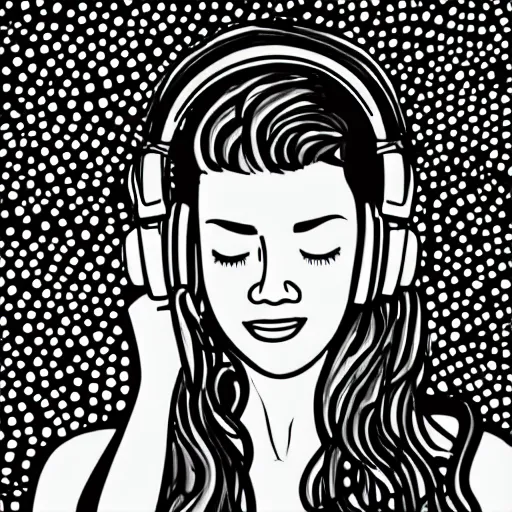 Prompt: illustration of a beautiful woman with headphones dancing