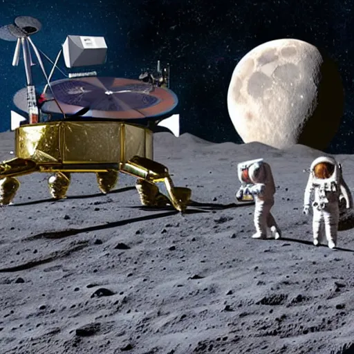 Image similar to a realistic matte painting of a dj with turntable play music on the moon, detailed, 8 k,