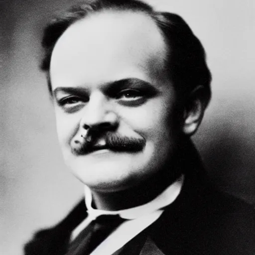 Image similar to headshot edwardian photograph of kelsey grammer wearing a schoolgirl outfit, 1 9 2 0 s, sinister, evil, realistic face, 1 9 1 0 s, grainy, victorian, soft blur