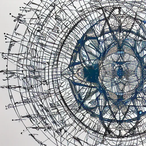 Prompt: a mechanical bird in the matrix contemplating the data science wired mandala, illustration by yoji shinkawa and james jean