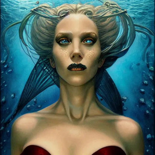 Prompt: portrait of an underwater queen, by gerald brom