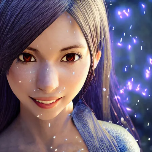 Prompt: Anime Teenage female Mage, outdoors lighting, astral background, detailed face,symmetrical face and body, confident, smile, detailed moisture, detailed droplets, detailed intricate hair strands, DSLR, ray tracing reflections, eye reflections, focused, unreal engine 5, vfx, post processing, post production, Arcane Style, 8k
