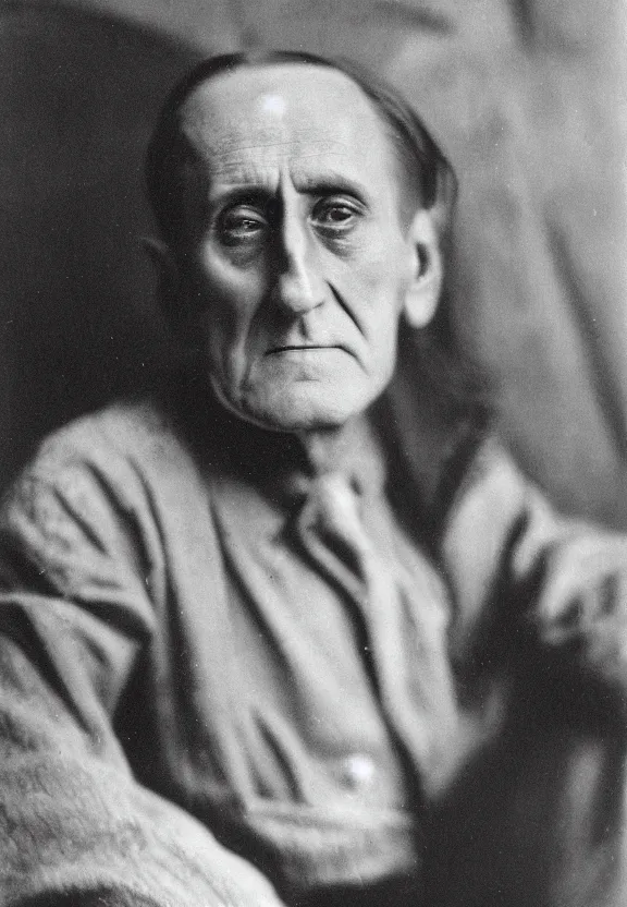 Prompt: a close - up casual photo of marcel duchamp with pensive eyes, 1 9 2 0 s monochrome snapshot, graflex 4 x 5, f 1. 8, 3 5 mm, ilford delta 3 2 0 0 pro