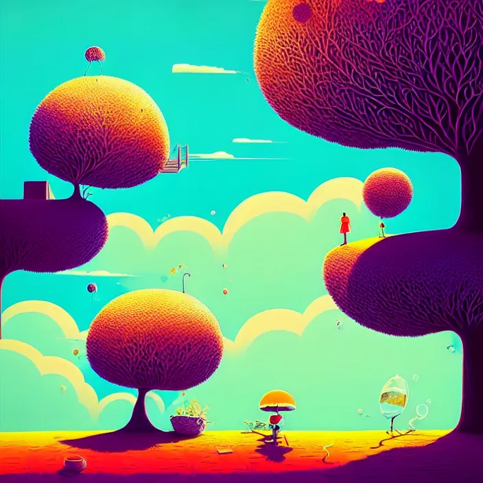 Image similar to ( ( ( gediminas pranckevicius ) ) ), under bo tree, summer morning, very coherent and colorful high contrast art by james gilleard floralpunk screen printing woodblock, dark shadows, pastel color, hard lighting