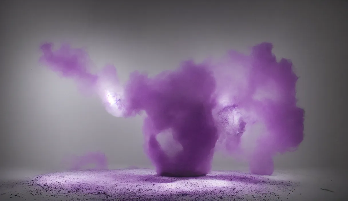 Image similar to artwork by pierre huyghe and paul thek with wax melting, purple smoke, ultra realistic, depth, beautiful lighting, sigma, 8 k, 3 5 mm, f / 3 2