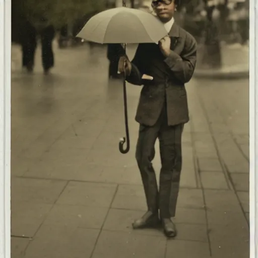 Image similar to young man holding an umbrella, 14mm high-resolution color photo